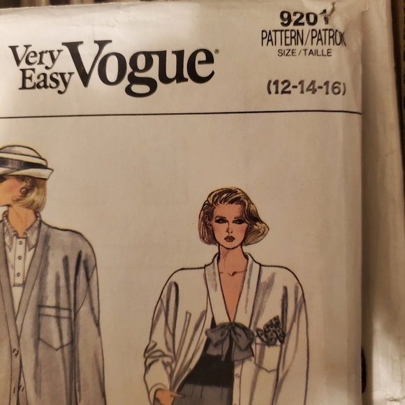 Vintage 80s Easy Very Vogue 4pc Blouse Pants Coat Jacket Pattern 9201 Sz L - Picture 3 of 3